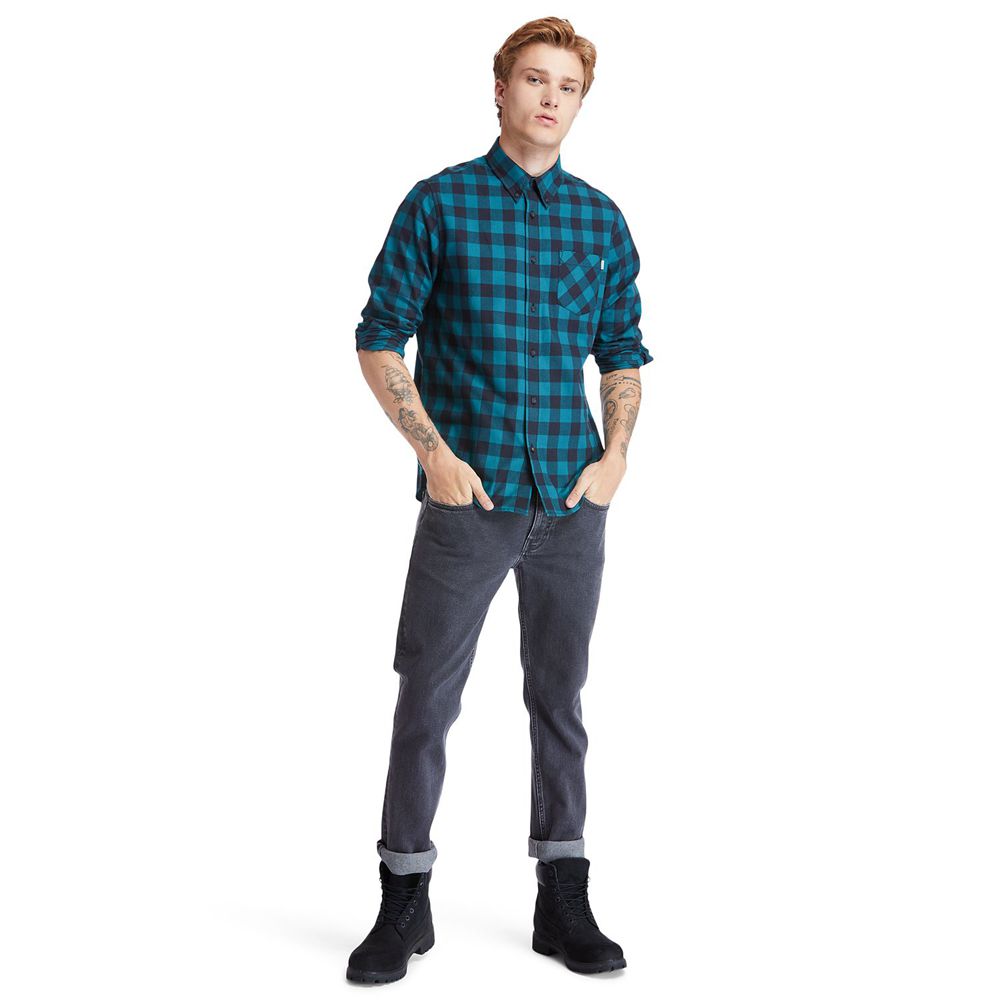 Timberland Mens Shirts Nashua River Long-Sleeve Flannel Check - Blue/Black - India WS1029547